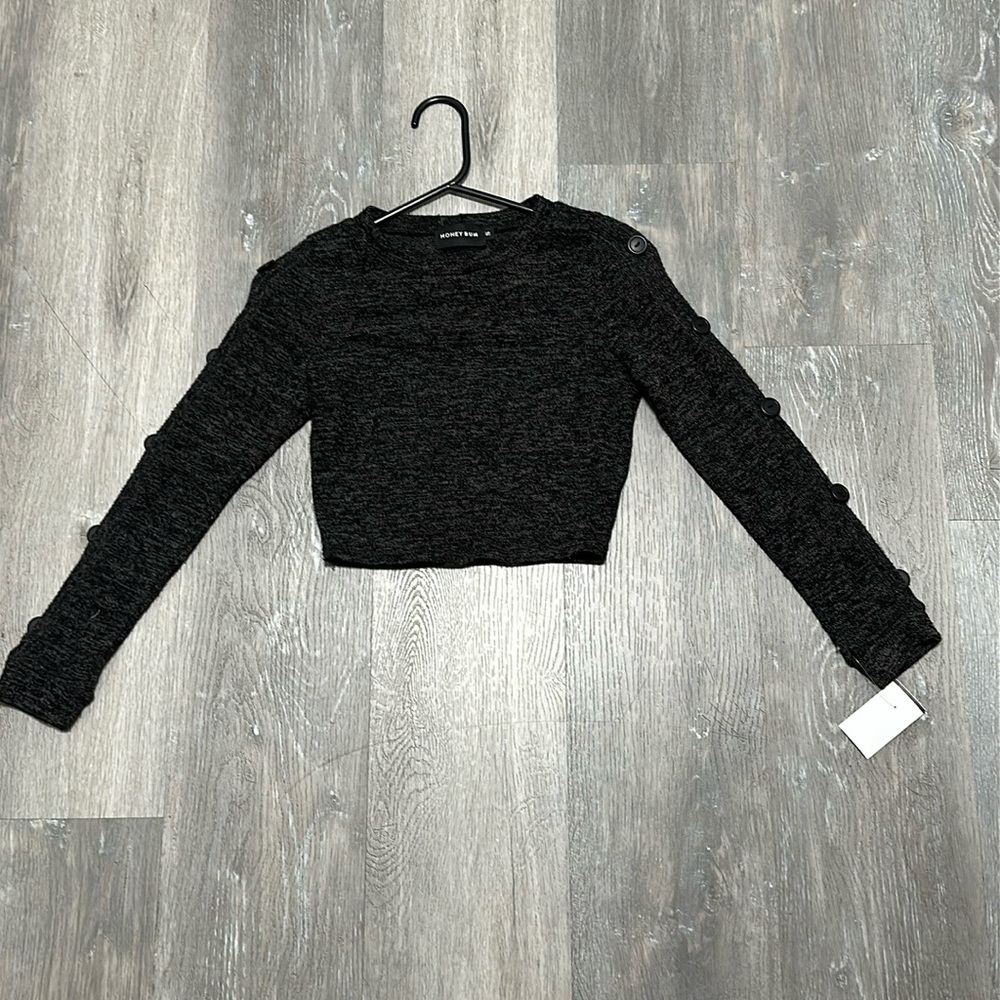 Women’s Honey Bum Black w grey wash sweater size Small runs X Small